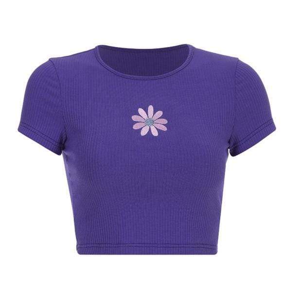 Y2K Purple Daisy Crop Top - Trendy Summer Outfit for Retro Vibes