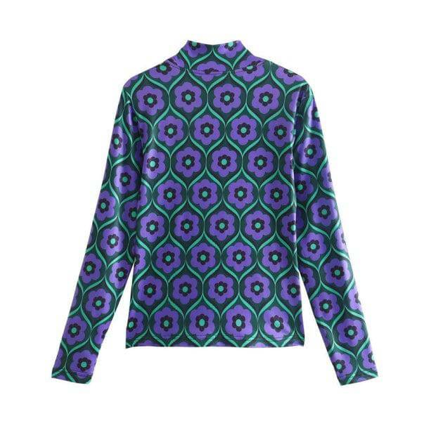 Y2K Purple Daisy Long Sleeve Top - Retro 90s Grunge Summer Style