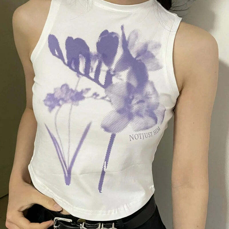 Y2K Purple Flowers Tank Top - Trendy Summer Outfit for Retro Vibes