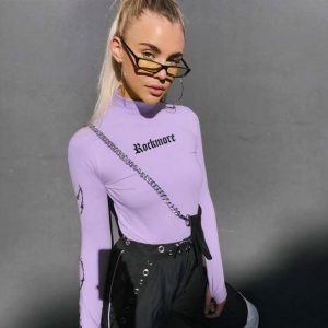 Y2K Purple Pastel Turtleneck: Trendy 90s-Inspired Summer Top