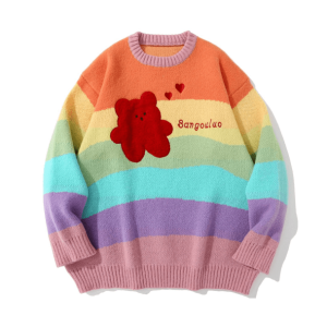 Y2K Rainbow Bear Sweater: Retro 90s Grunge Style for Summer Vibes