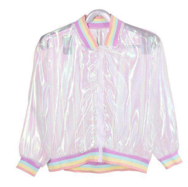 Y2K Rainbow Reflective Jacket for Summer Grunge and Retro Outfits