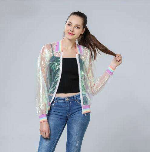 Y2K Rainbow Reflective Jacket for Summer Grunge and Retro Outfits