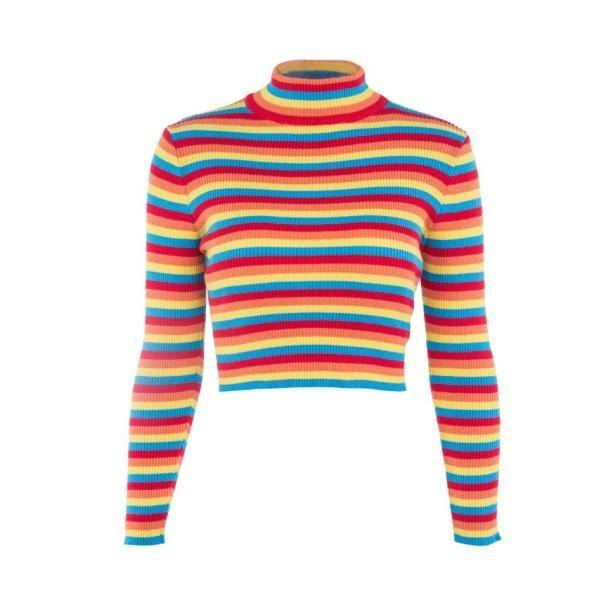 Y2K Rainbow Turtleneck Sweater - Retro 90s Fashion Essential