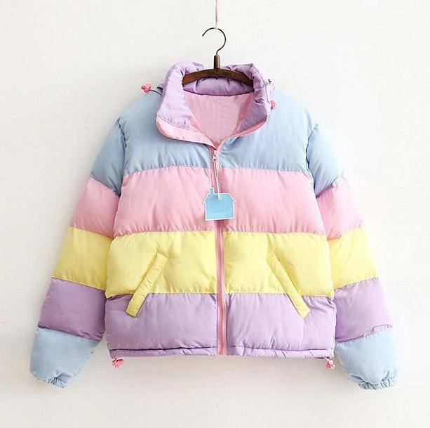 Y2K Rainbow Winter Jacket - Retro Style for Trendy Women