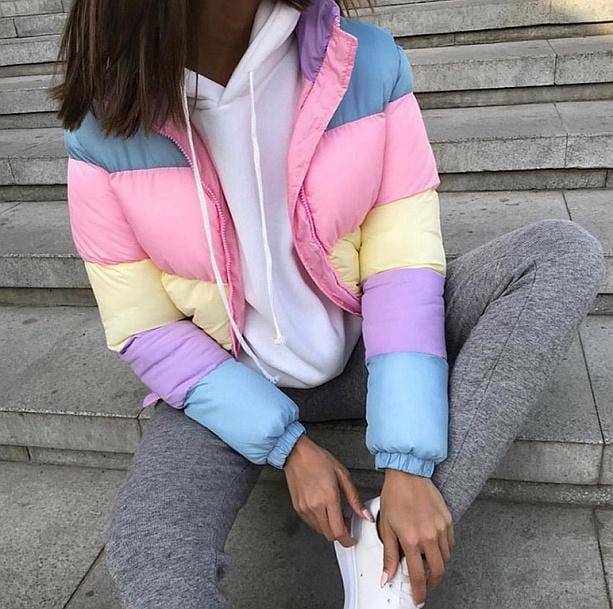 Y2K Rainbow Winter Jacket - Retro Style for Trendy Women