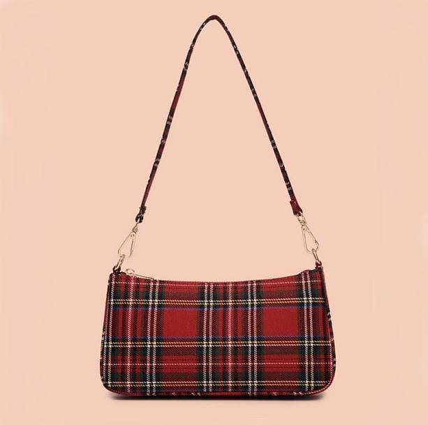 Y2K Red Plaid Handbag - Retro 90s Grunge Style Accessory for Outfits