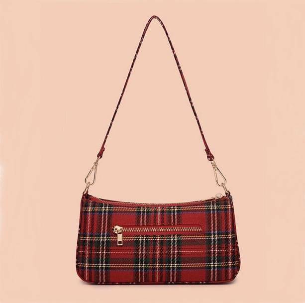 Y2K Red Plaid Handbag - Retro 90s Grunge Style Accessory for Outfits