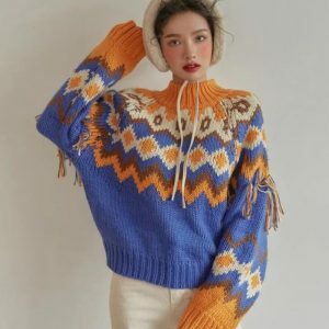 Y2K Retro Pattern Knitted Christmas Sweater for Festive Style