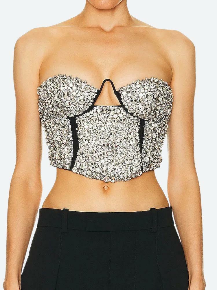 Y2K Rhinestone Bustier Crop Top for Trendy Summer Outfits