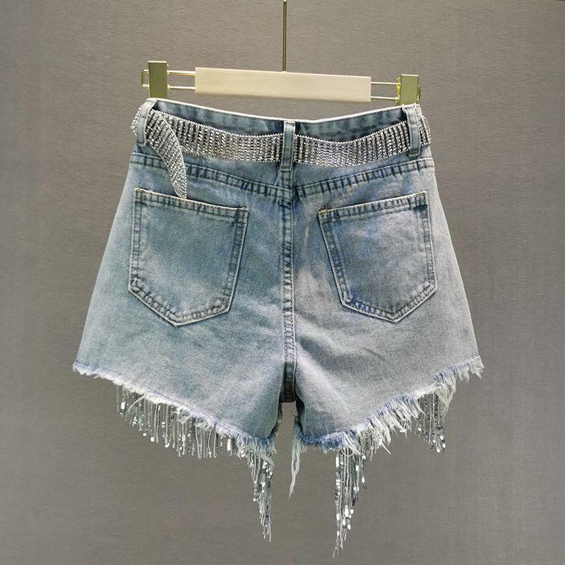 Y2K Rhinestone Fringe Denim Shorts: Retro Cowgirl Vibes for Summer Fun