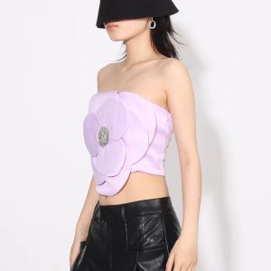 Y2K Rhinestone Zip-Up Strapless Top for Trendy Summer Outfits