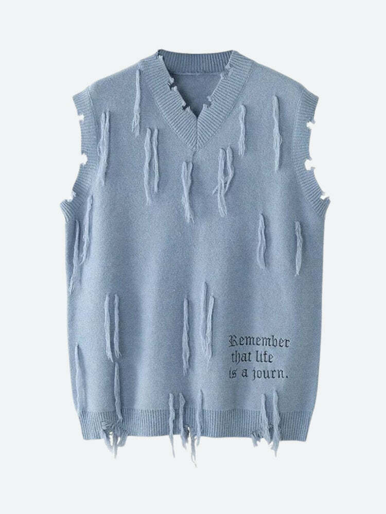 Y2K Ripped Tasseled Sweater Vest for Trendy Summer Outfits