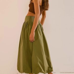 Y2K Ruched Bubble Hem Midi Skirt - Trendy Retro Summer Fashion