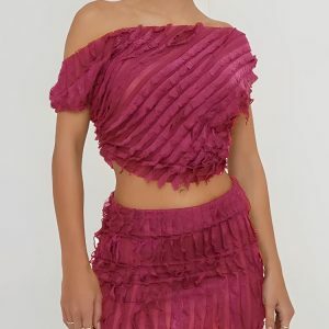 Y2K Ruffled One Shoulder Top & Mini Skirt Set for Summer Vibes