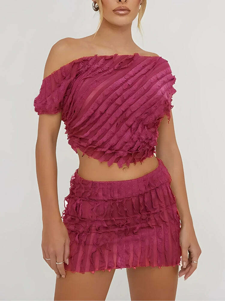 Y2K Ruffled One Shoulder Top & Mini Skirt Set for Summer Vibes