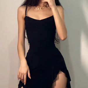 Y2K Ruffled Slit Bodycon Mini Dress for Summer Party Vibes