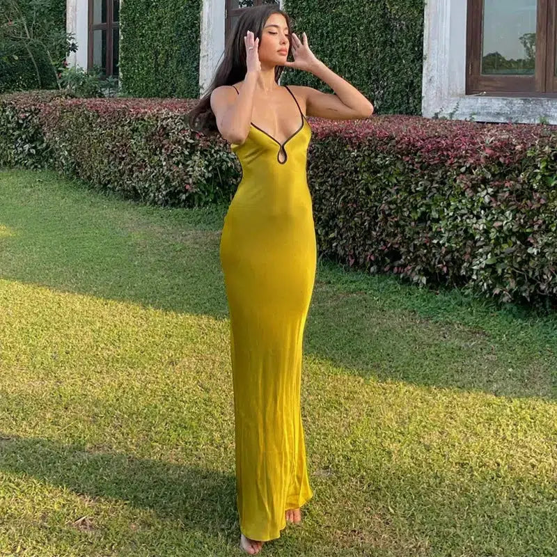 Y2K Satin Backless Maxi Dress for Effortless Summer Glam and Style