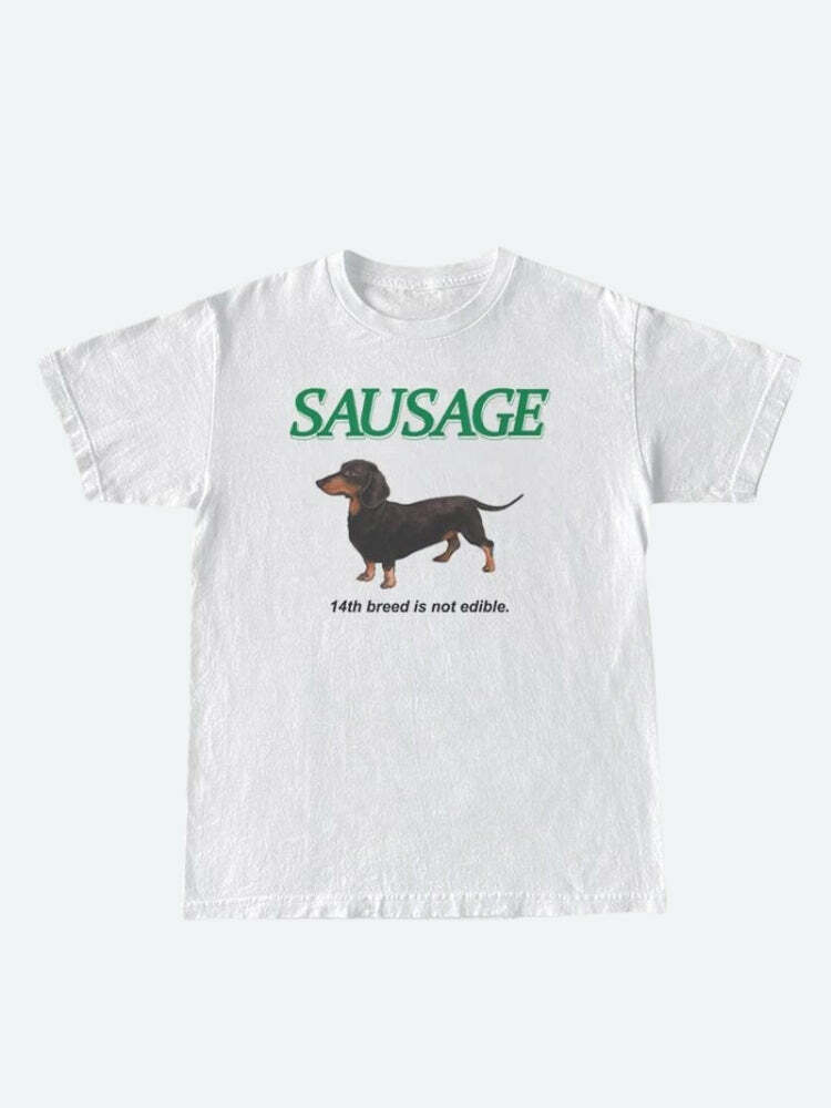 Y2K Sausage Dog Tee: Retro 90s Grunge Summer Outfit Essential