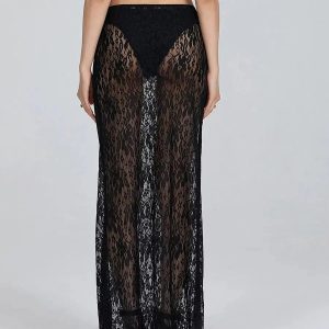 Y2K Sheer Lace Low Rise Maxi Skirt for Retro Summer Outfits