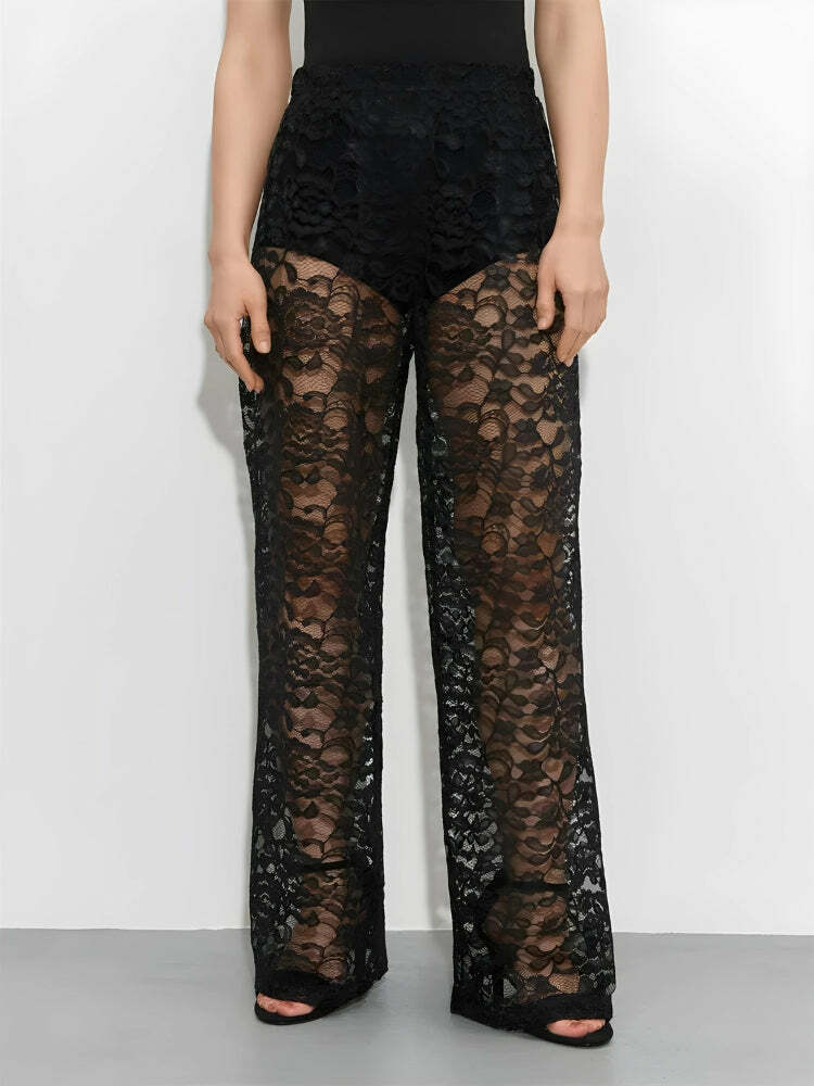 Y2K Sheer Lace Pants: Trendy Grunge & Retro Summer Outfit Essential