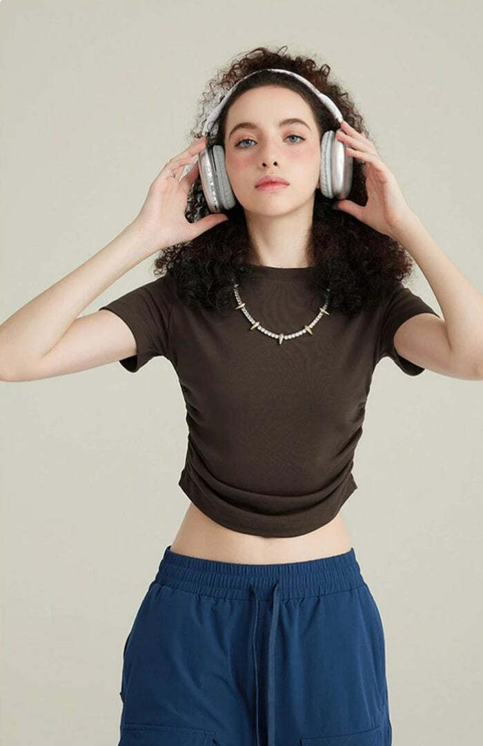 Y2K Side Ruched Crop Top - Trendy Summer Outfit for Retro Vibes