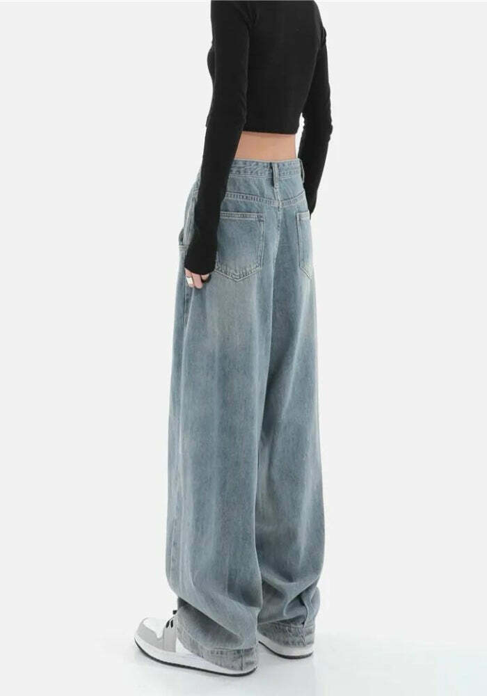 Y2K Skater Pleated Baggy Jeans for Retro 90s Grunge Summer Vibes