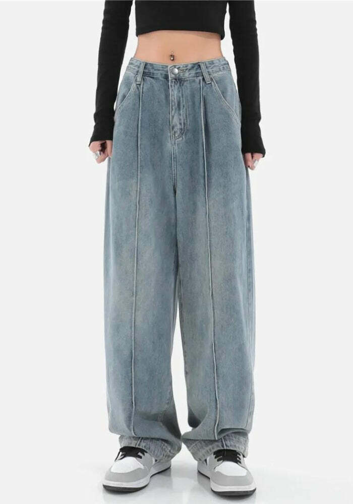 Y2K Skater Pleated Baggy Jeans for Retro 90s Grunge Summer Vibes