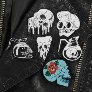 Y2K Skull and Bones Pins for Retro Grunge Outfits and Accessories