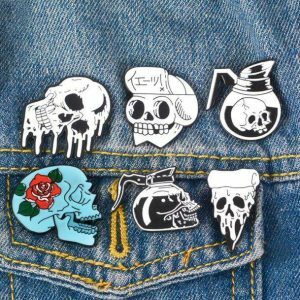 Y2K Skull and Bones Pins for Retro Grunge Outfits and Accessories