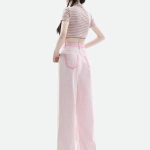 Y2K Soft Girl Distressed Straight Leg Pants for Retro Summer Vibes