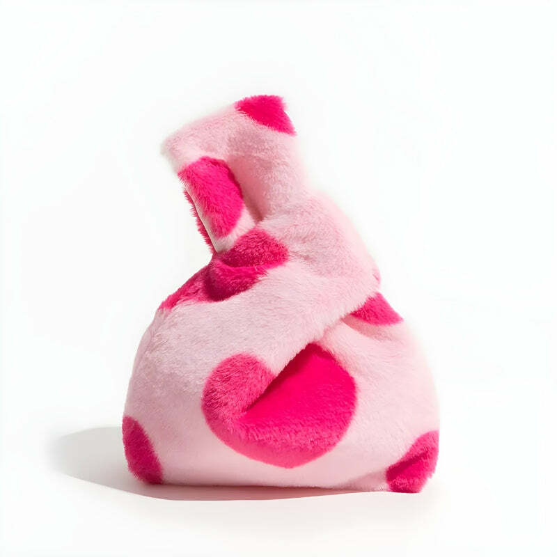 Y2K Soft Girl Heart Fluffy Wrist Bag - Cute Retro Style Accessory