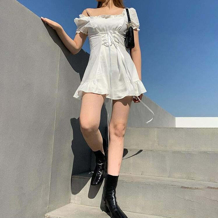 Y2K Soft Girl Lace Up Mini Dress for Retro Summer Vibes