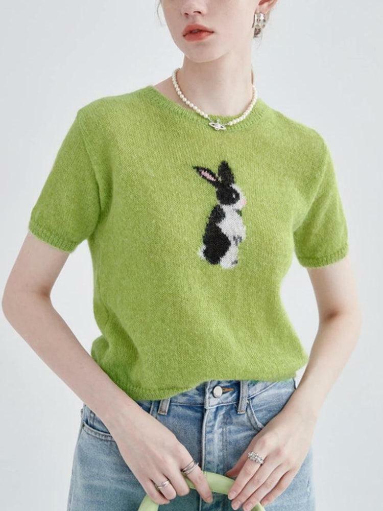 Y2K Soft Girl Rabbit Knitted Top - Cute Retro Style for Summer Outfits