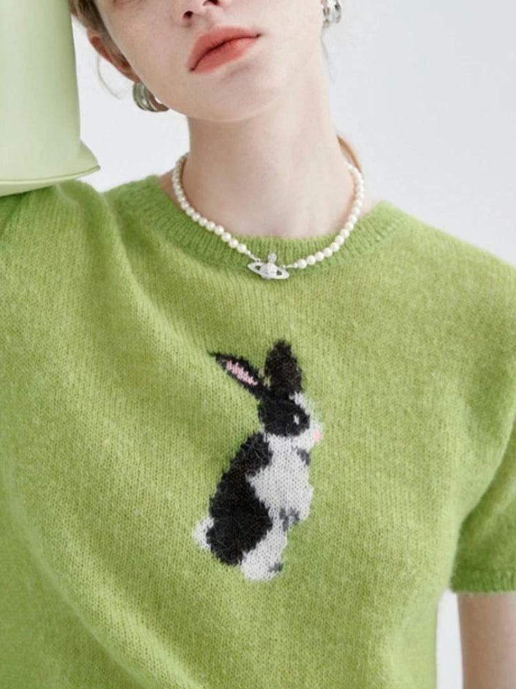 Y2K Soft Girl Rabbit Knitted Top - Cute Retro Style for Summer Outfits