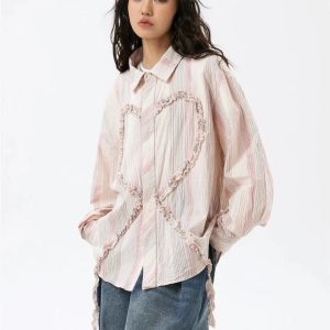 Y2K Soft Girl Ruffled Heart Top - Cute Summer Outfit for Retro Vibes