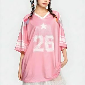 Y2K Soft Girl Star 26 Jersey Top - Retro 90s Inspired Summer Style