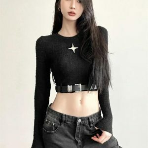 Y2K Star Belted Crop Top: Trendy Y2K Summer Outfit Essential