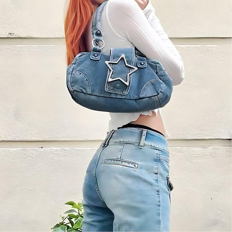 Y2K Star Denim Bag: Retro 90s Fashion Essential for Y2K Outfits