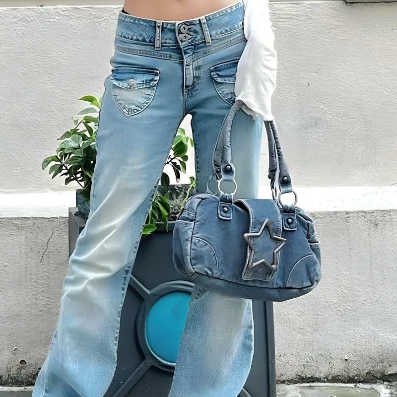 Y2K Star Denim Bag: Retro 90s Fashion Essential for Y2K Outfits