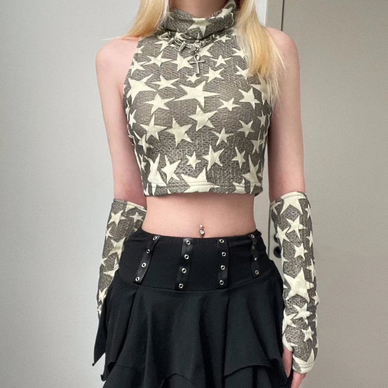 Y2K Star Embroidered Crop Top for Trendy Summer Outfits & Parties