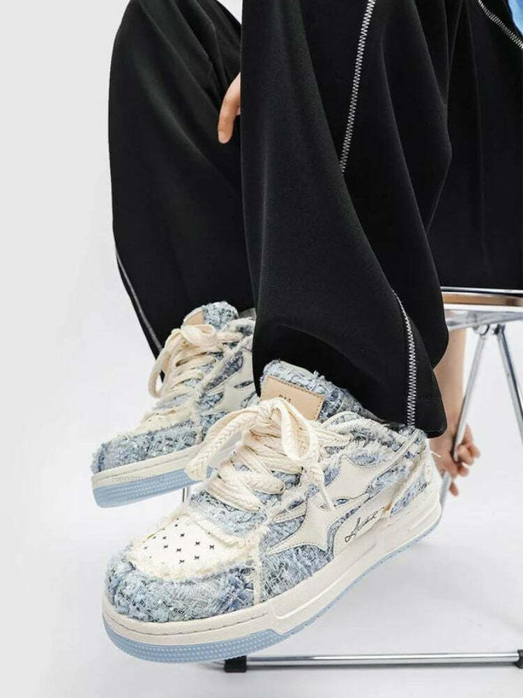 Y2K Star Patch Sneakers: Retro 90s Grunge Style for Trendy Outfits