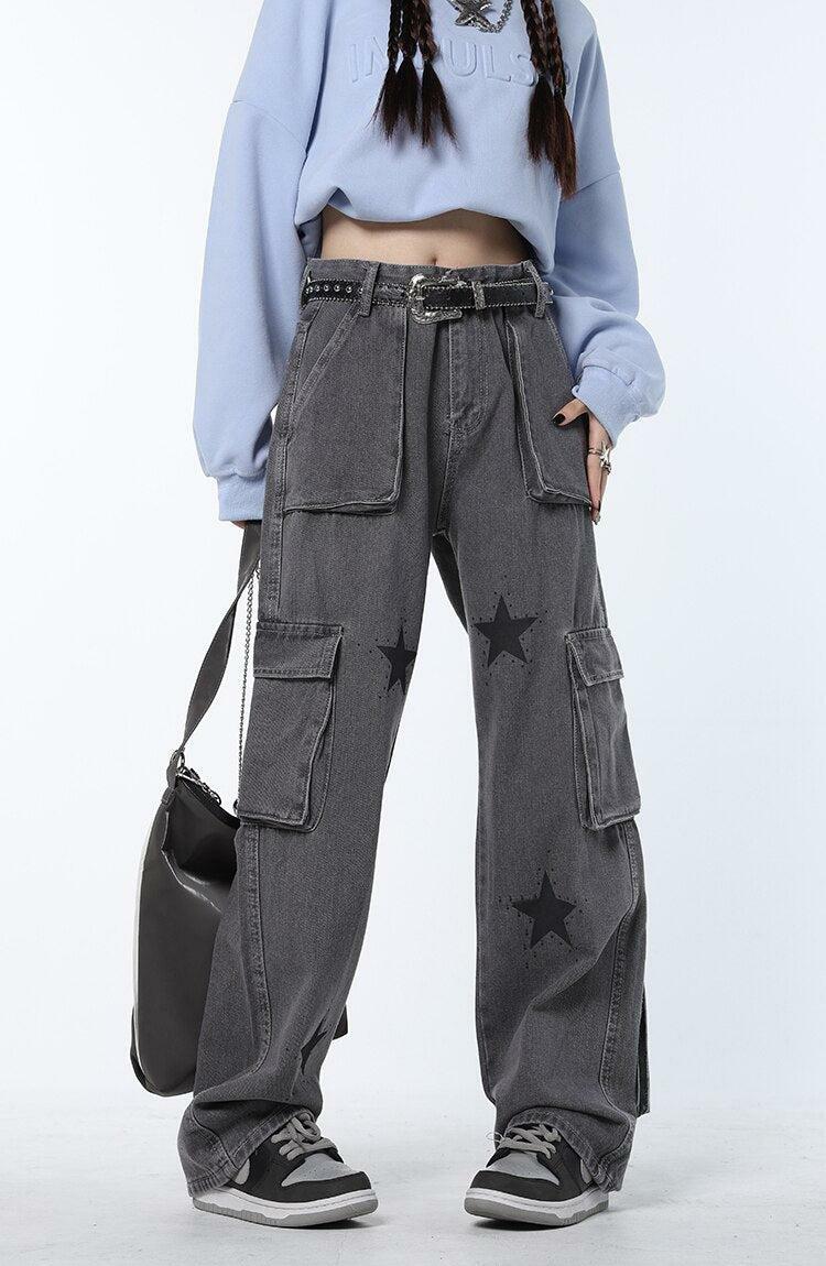 Y2K Star Printed Cargo Pants: Trendy Grunge Outfit for Summer Vibes