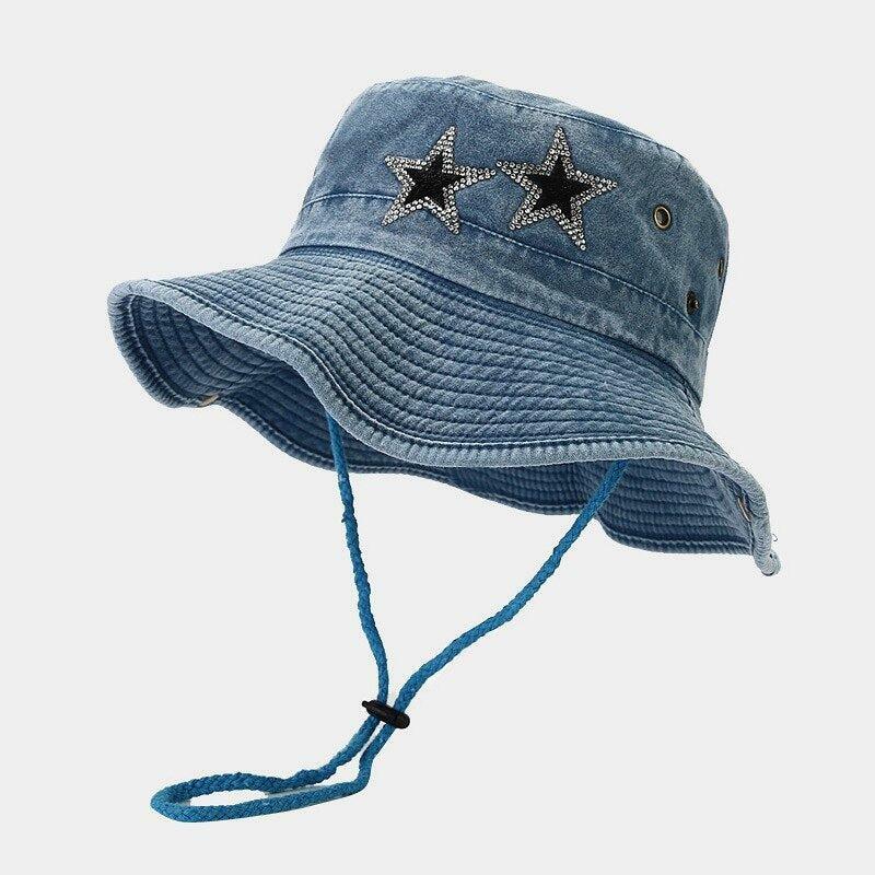 Y2K Star Printed Denim Hat for Retro Cowgirl Vibes and Summer Outfits