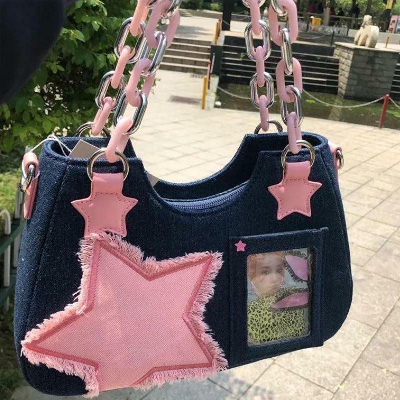 Y2K Star Transparent Denim Bag - Trendy Y2K Fashion Accessory for Summer