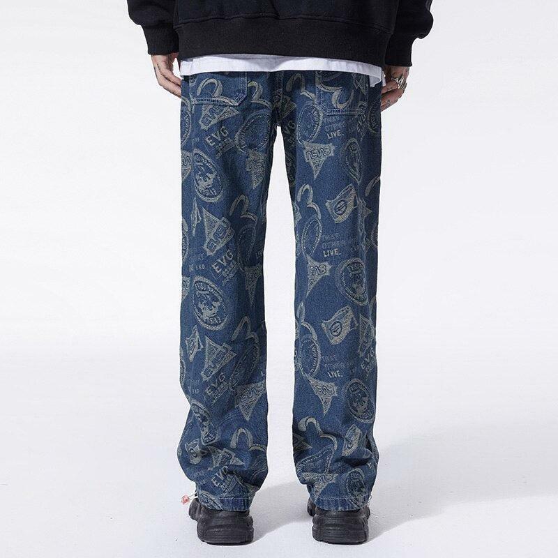 Y2K Straight Leg Printed Jeans for Retro Summer Outfits and Grunge Style