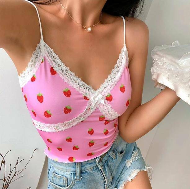 Y2K Strawberry Crop Top: Trendy Summer Outfit for Retro Vibes