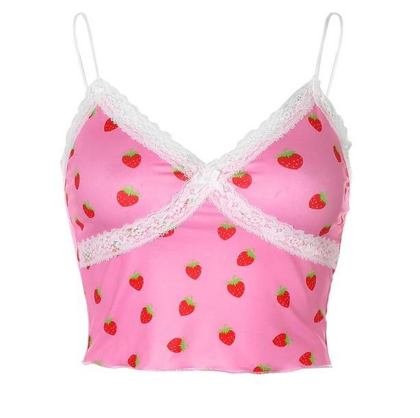 Y2K Strawberry Crop Top: Trendy Summer Outfit for Retro Vibes