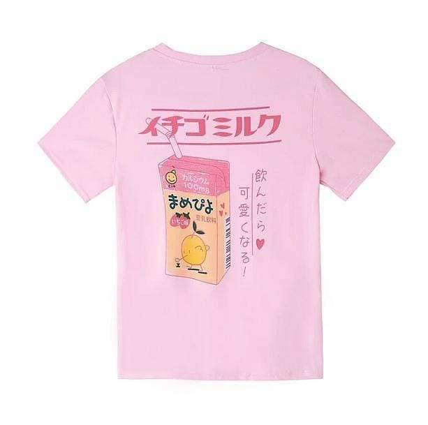 Y2K Strawberry Milk Box Tee - Retro 90s Grunge Summer Outfit