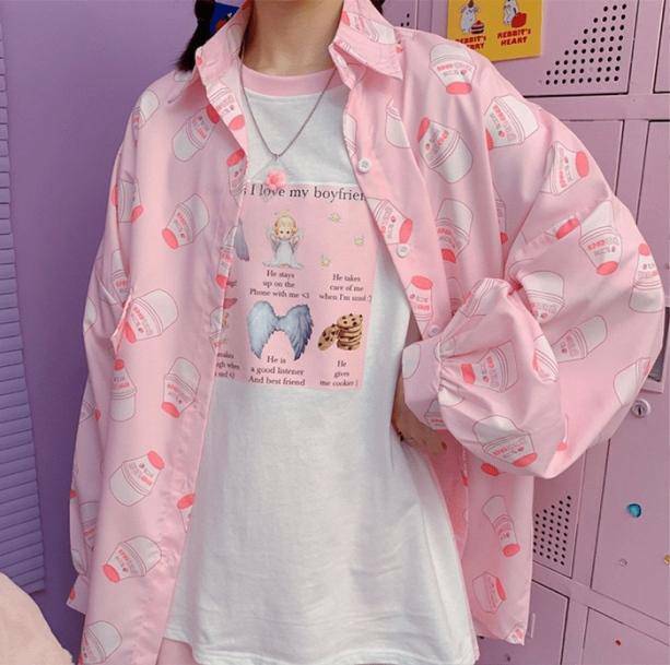 Y2K Strawberry Milk Graphic Tee - Retro 90s Summer Outfit Essential